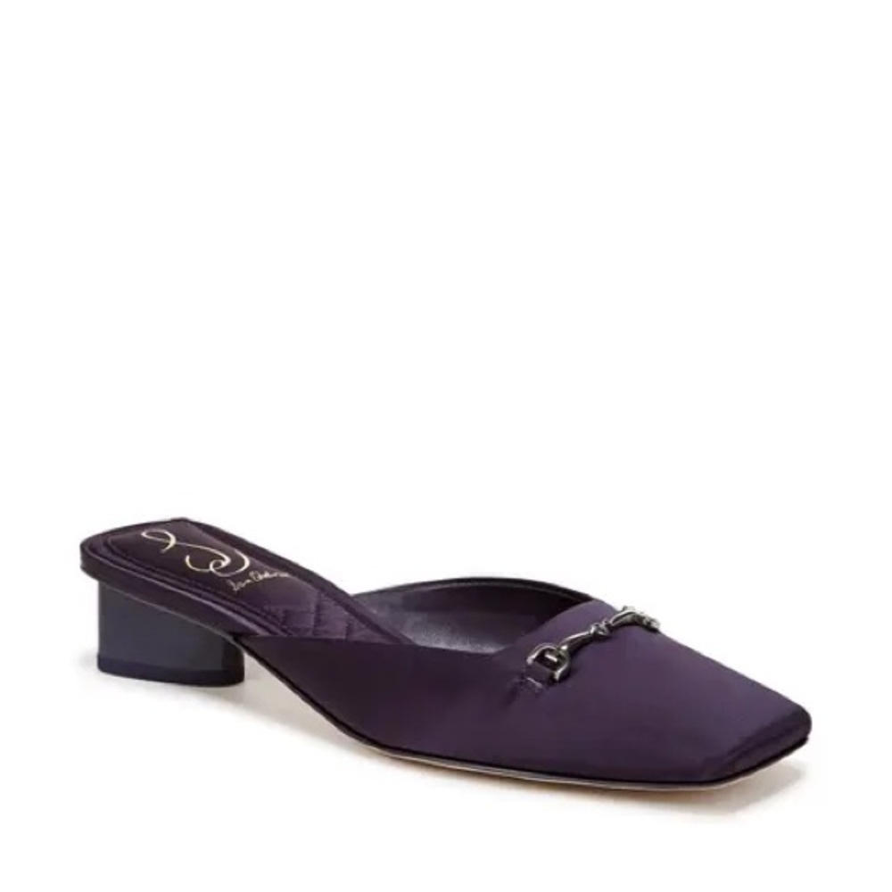 New Sam Edelman Ollie Violet Purple Satin Horsebit Square Toe Mules